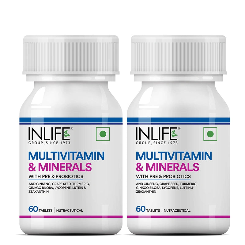 INLIFE Multivitamin Tablets For Men & Women with Ginseng & Prebiotic Probiotic | Multivitamin Supplement with Vitamin B12, C, D, E, Zinc & Biotin Nutrition Tablet