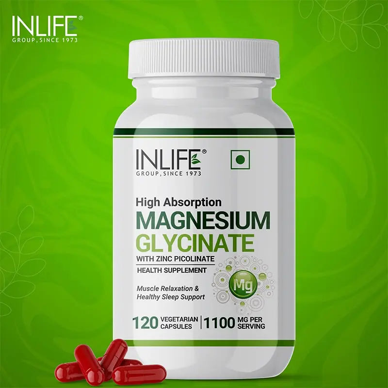 INLIFE Magnesium Glycinate Supplement 1100mg (Elemental Magnesium 242mg) with Zinc 10mg (as Zinc Picolinate) Per Serving