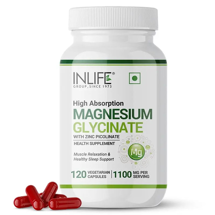 INLIFE Magnesium Glycinate Supplement 1100mg (Elemental Magnesium 242mg) with Zinc 10mg (as Zinc Picolinate) Per Serving