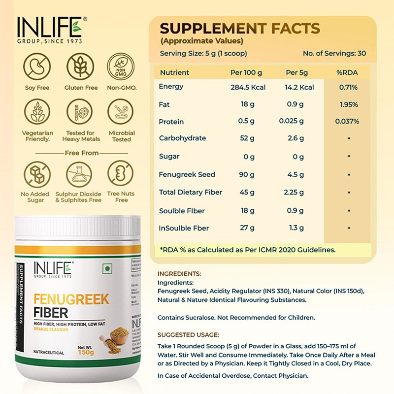 INLIFE Fenugreek Fiber Powder | Refreshing Orange Flavor-150g&nbsp;