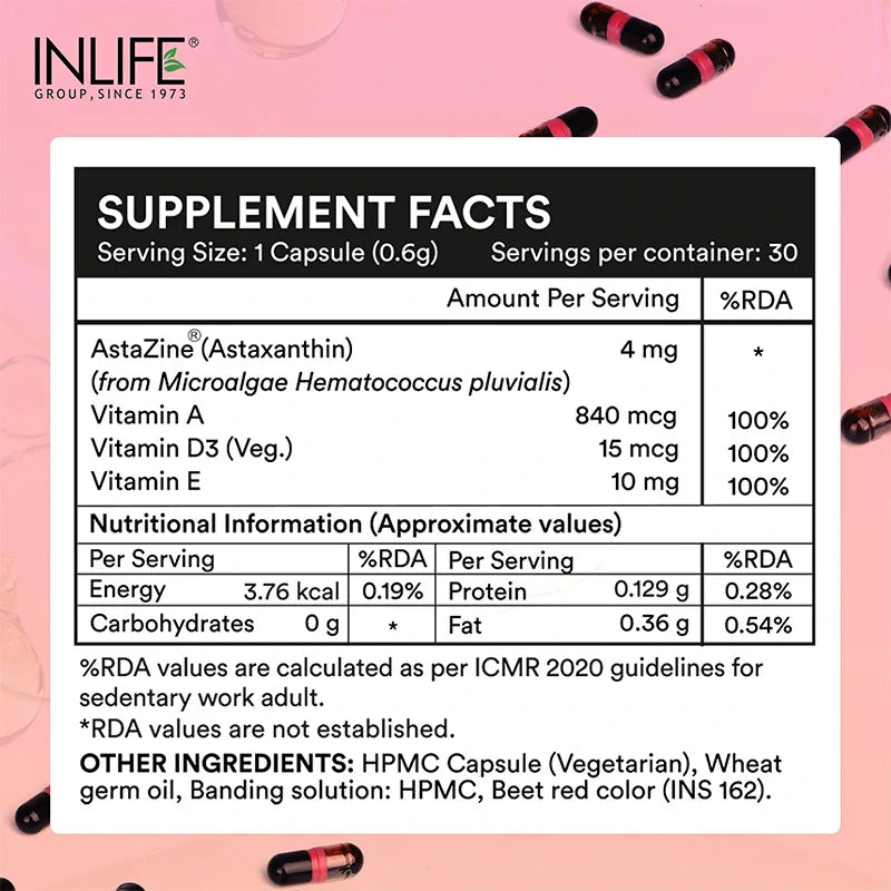 INLIFE AstaZine® Astaxanthin with Vitamins A, D3 & E Supplement