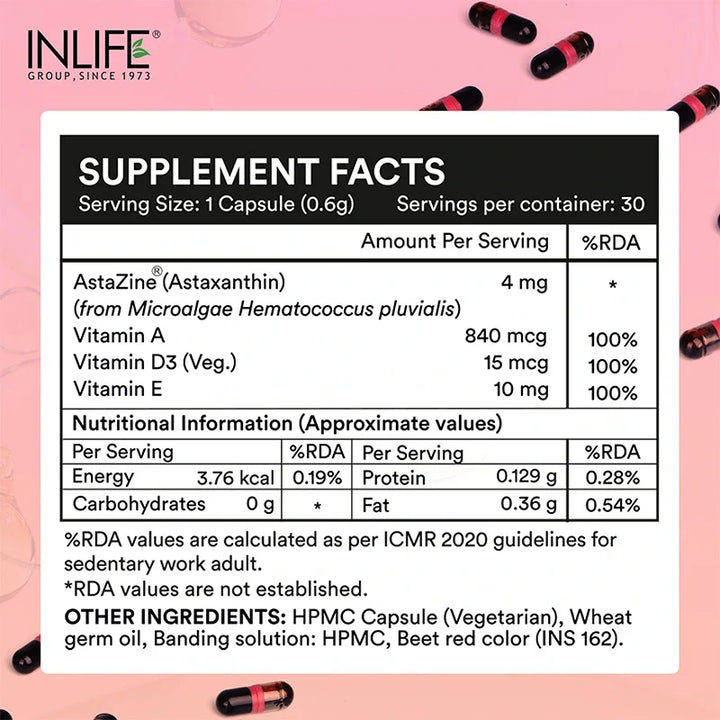 INLIFE AstaZine® Astaxanthin with Vitamins A, D3 & E Supplement