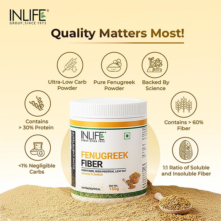 INLIFE Fenugreek Fiber Powder | Refreshing Orange Flavor-150g&nbsp;