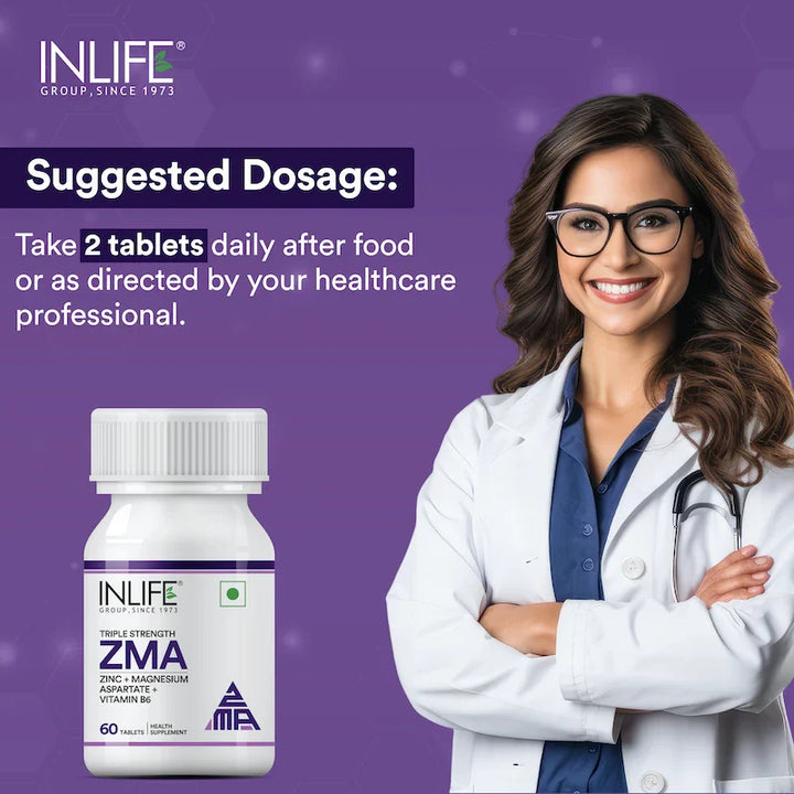 INLIFE ZMA- Zinc Magnesium Aspartate and Vitamin B6 Supplement