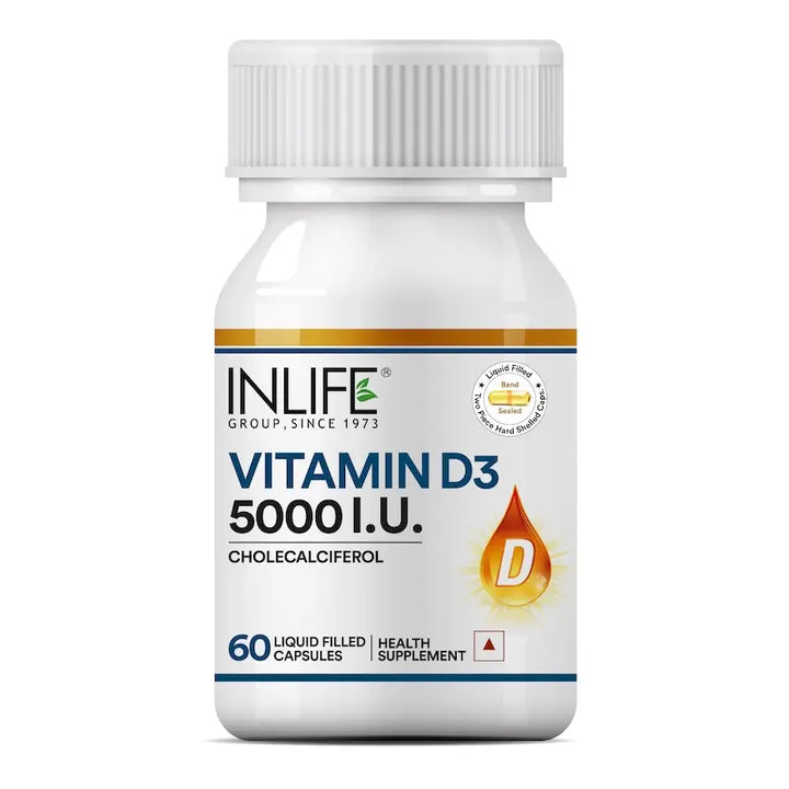 INLIFE Vitamin D3 Cholecalciferol 5000 IU - 60 Liquid Filled Capsules