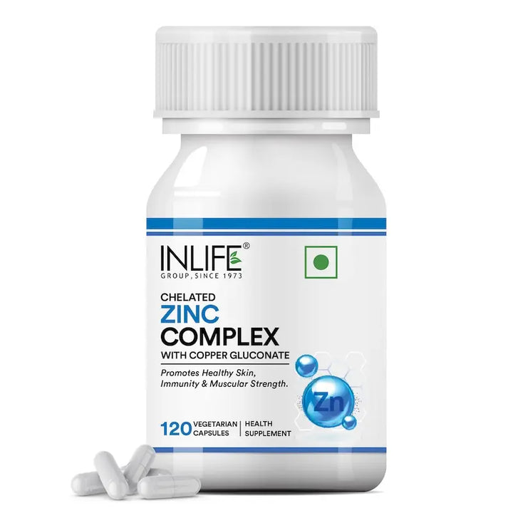 Inlife Zinc Supplements, Chelated Zinc Complex | Men & Women | 120 Veg. Capsules