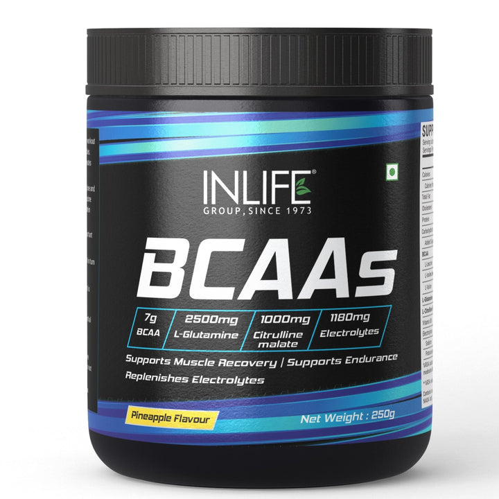 BCAA Supplement 7g Amino Acids Instantized for Pre Post & Intra Workout, 250g - INLIFE Healthcare (International)