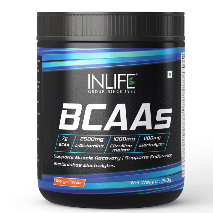 BCAA Supplement 7g Amino Acids Instantized for Pre Post & Intra Workout, 250g - INLIFE Healthcare (International)