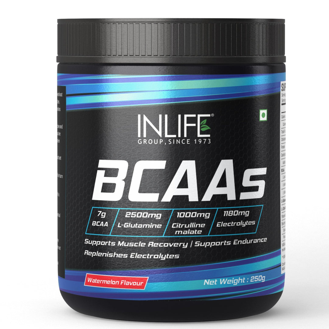 BCAA Supplement 7g Amino Acids Instantized for Pre Post & Intra Workout, 250g - INLIFE Healthcare (International)