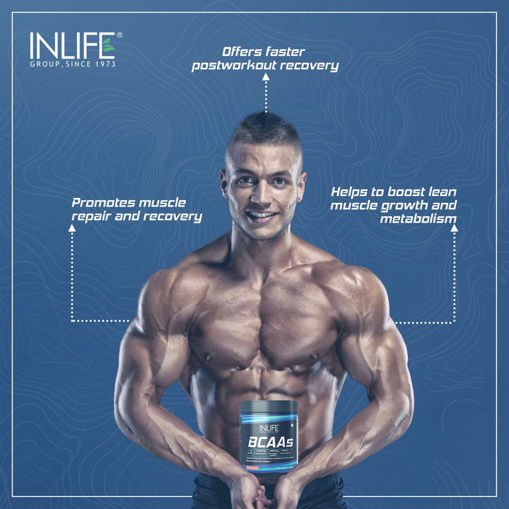 BCAA Supplement 7g Amino Acids Instantized for Pre Post & Intra Workout, 250g - INLIFE Healthcare (International)