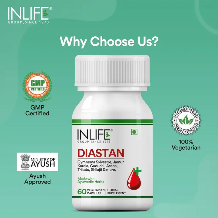 INLIFE Diastan Diabetes Care Ayurvedic Supplement - 60 Vegetarian Capsules