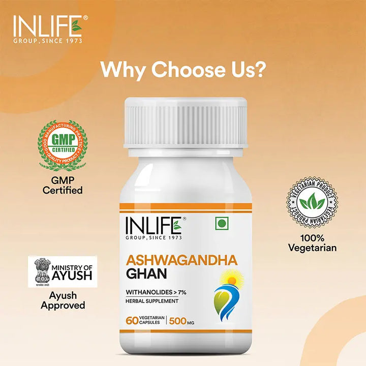 INLIFE Ashwagandha Extract (Withania Somnifera) Supplement | Immunity and General Wellness, 500mg