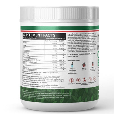 INLIFE Vegan Collagen Builder Supplements For Women and Men | Plant Based Collagen Powder - 200g (Fruit Punch)