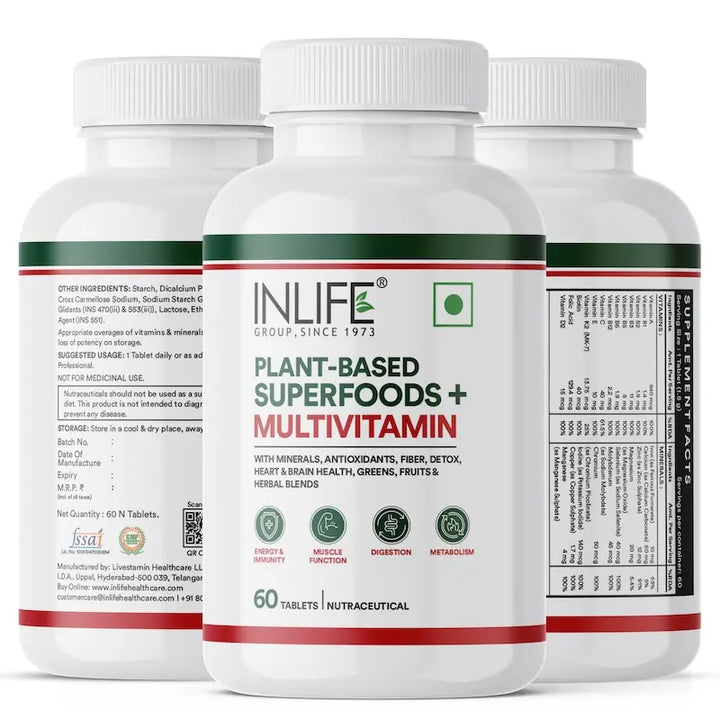 INLIFE Plant Based Multivitamins for Men & Women: Superfood+