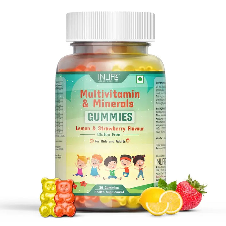 INLIFE Multivitamin Gummies for Kids Teens Men & Women, Healthy Growth, Development, and Immunity (Lemon & Strawberry)