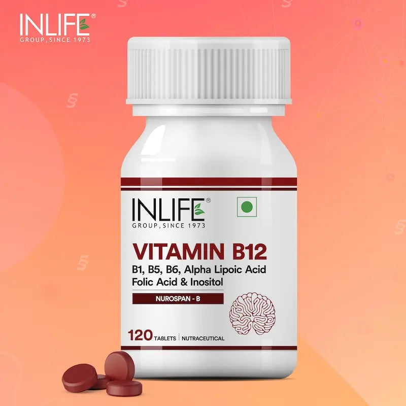 INLIFE Vitamin B12 With Alpha Lipoic Acid, Folic Acid, Inositol, B1, B5 & B6 Supplements Tablet, Supports Nerve Health, Immunity for Men & Women