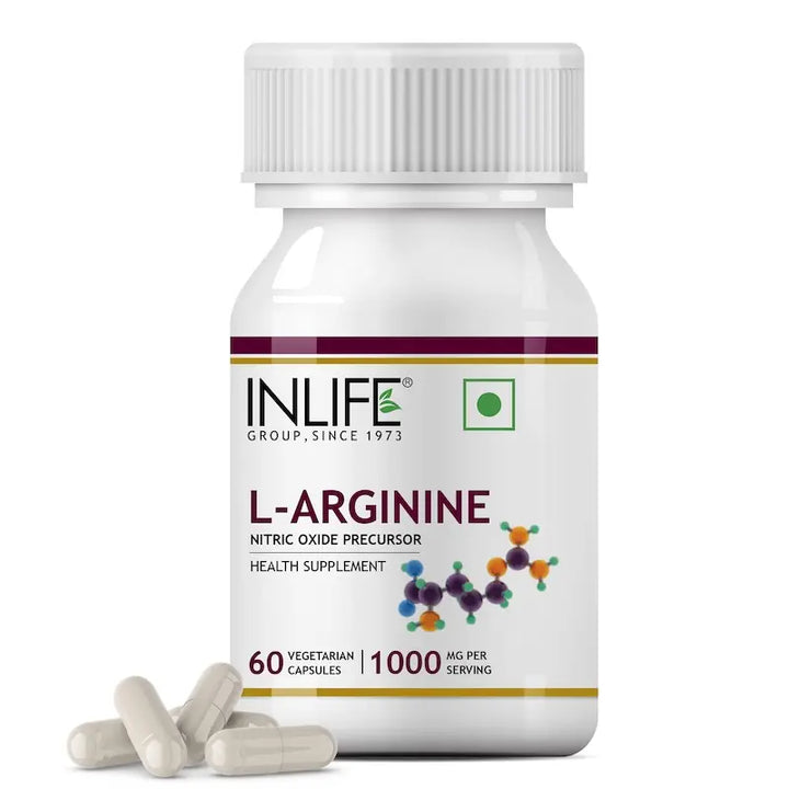 INLIFE L Arginine Capsules 1000mg (Per Serving) Supplement | Nitric Oxide Precursor