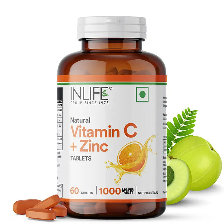 INLIFE Natural Vitamin C Amla Extract 1000mg with Zinc 10mg Supplement