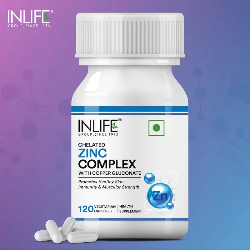 Inlife Zinc Supplements, Chelated Zinc Complex | Men & Women | 120 Veg. Capsules