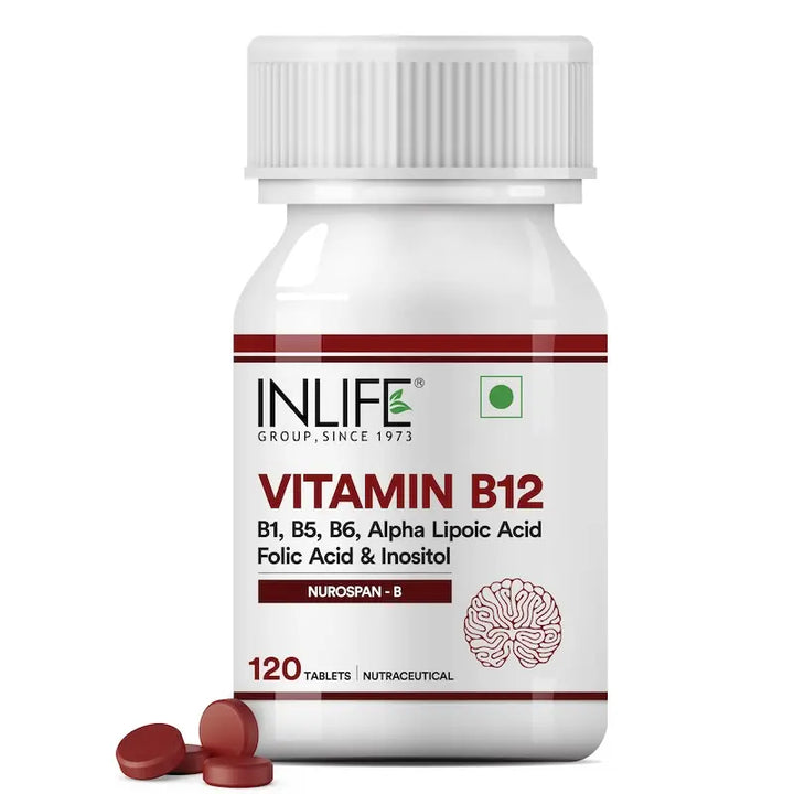 INLIFE Vitamin B12 With Alpha Lipoic Acid, Folic Acid, Inositol, B1, B5 & B6 Supplements Tablet, Supports Nerve Health, Immunity for Men & Women