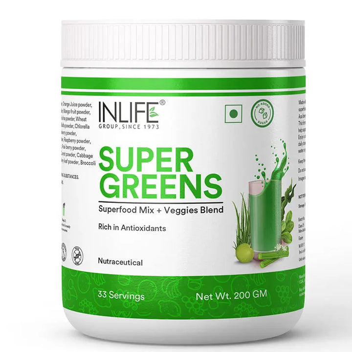 INLIFE Super Greens Powder Supplement | Energy, Immune Health - 200g