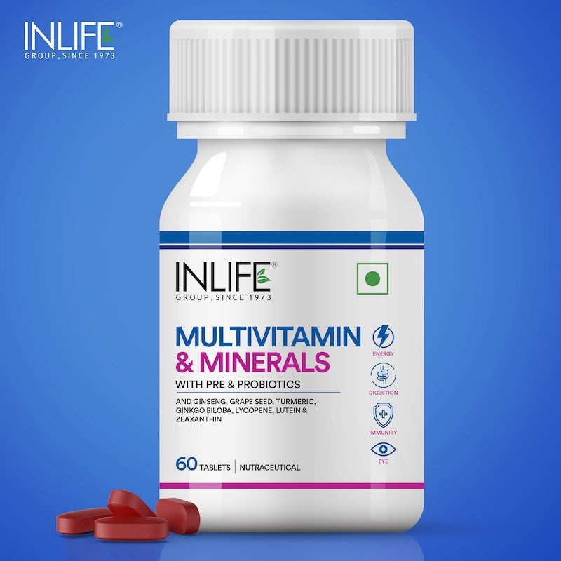 INLIFE Multivitamin Tablets For Men & Women with Ginseng & Prebiotic Probiotic | Multivitamin Supplement with Vitamin B12, C, D, E, Zinc & Biotin Nutrition Tablet