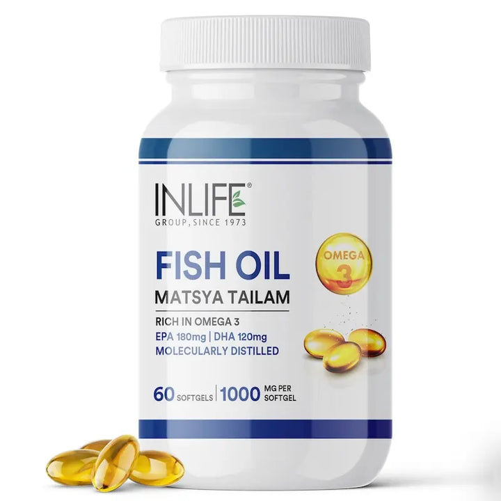 INLIFE Fish Oil Omega 3 Capsules 180mg EPA 120mg DHA Supplement, Molecularly Distilled, 1000mg