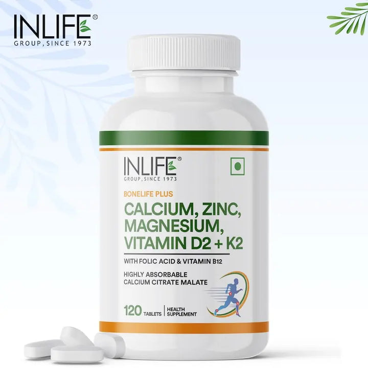 INLIFE Calcium Magnesium Zinc Vitamin D K2 Folic Acid & B12 Supplement