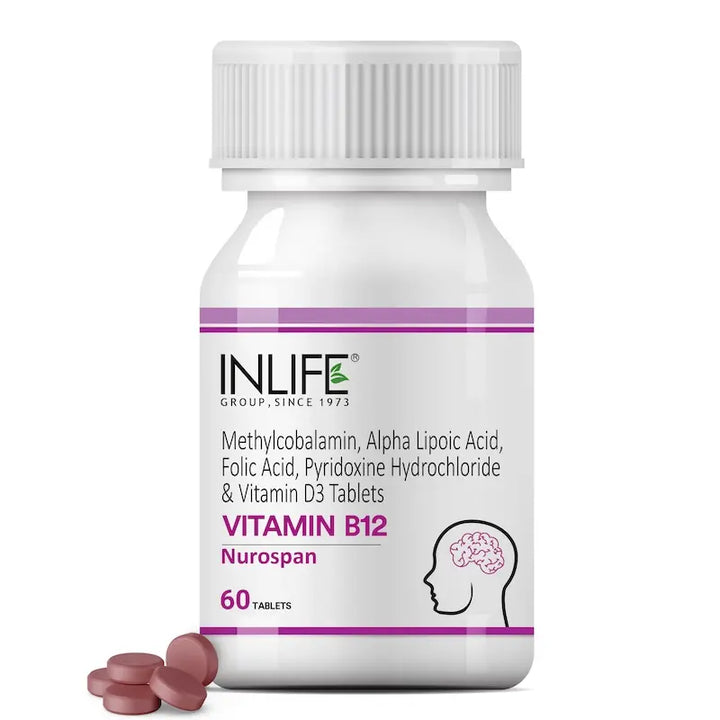 INLIFE Vitamin B12 (Methylcobalamin) 1500mcg Supplement with ALA, Folic Acid, Vitamin D3 | Nerve and Brain Health for Men & Women