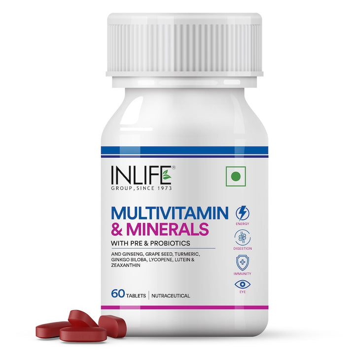 INLIFE Multivitamin Tablets For Men & Women with Ginseng & Prebiotic Probiotic | Multivitamin Supplement with Vitamin B12, C, D, E, Zinc & Biotin Nutrition Tablet