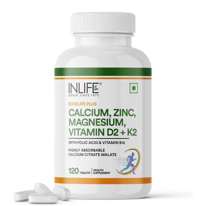 INLIFE Calcium Magnesium Zinc Vitamin D K2 Folic Acid & B12 Supplement