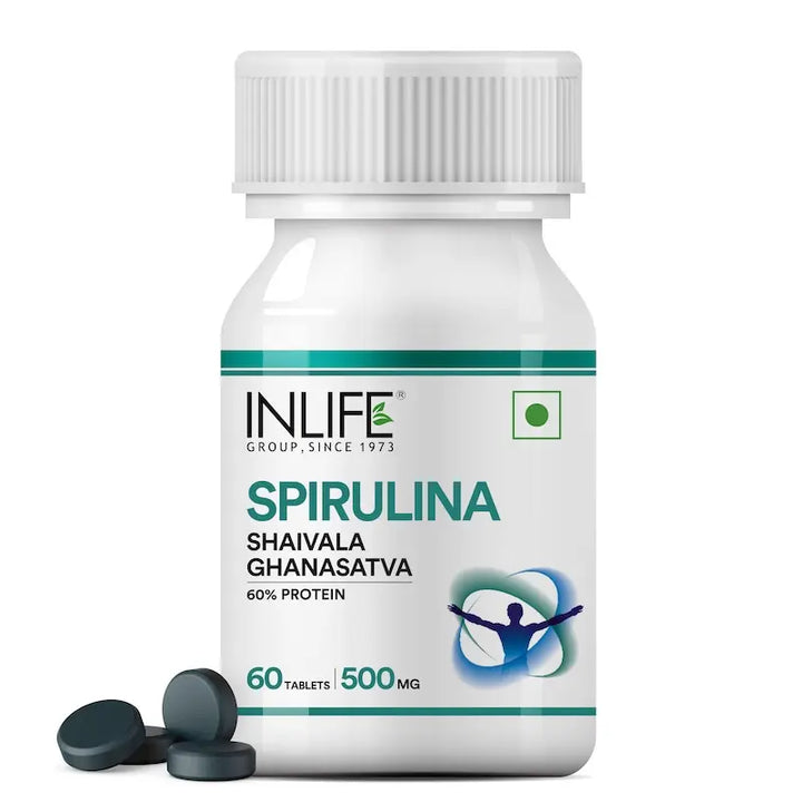 INLIFE Spirulina Tablets 500 mg | Green Superfood Supplement | Nutritional Supplement Protein Fiber Antioxidants