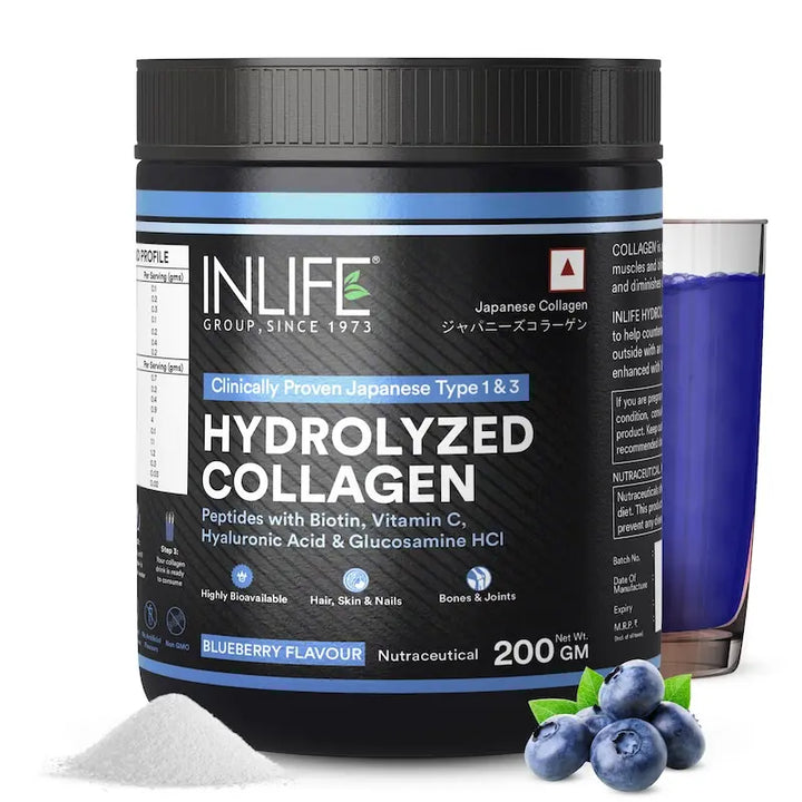 INLIFE Hydrolysed Collagen Peptides Supplement with Glucosamine, Hyaluronic Acid, Vitamin C, Biotin (200g)