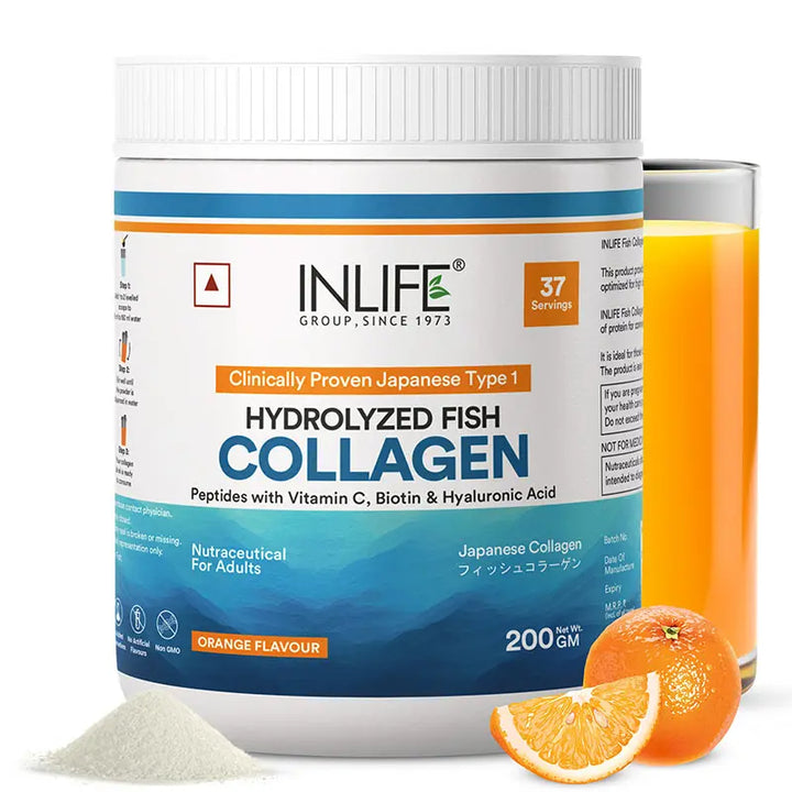 INLIFE Japanese Marine Collagen Supplements for Women & Men | Fish Collagen Powder for Skin & Hair | Clinically Proven Ingredient with Biotin, Hyaluronic Acid, Vitamin C & Glucosamine