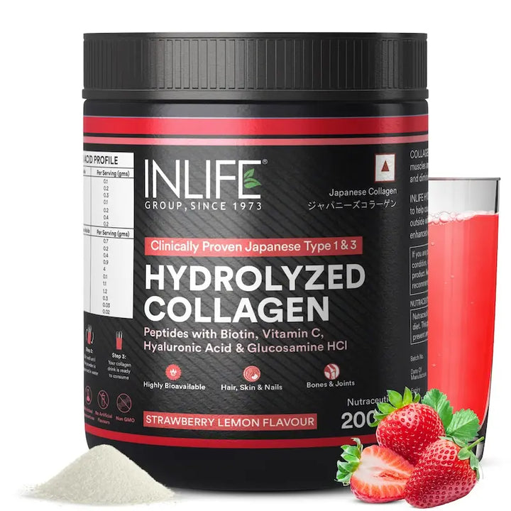 INLIFE Hydrolysed Collagen Peptides Supplement with Glucosamine, Hyaluronic Acid, Vitamin C, Biotin (200g)