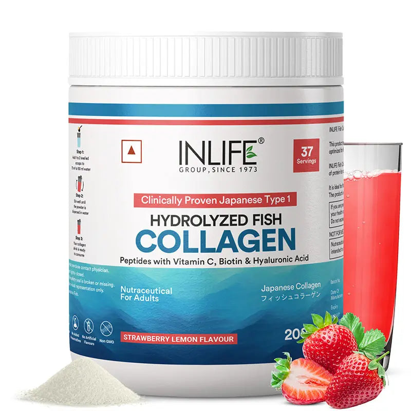 INLIFE Japanese Marine Collagen Supplements for Women & Men | Fish Collagen Powder for Skin & Hair | Clinically Proven Ingredient with Biotin, Hyaluronic Acid, Vitamin C & Glucosamine