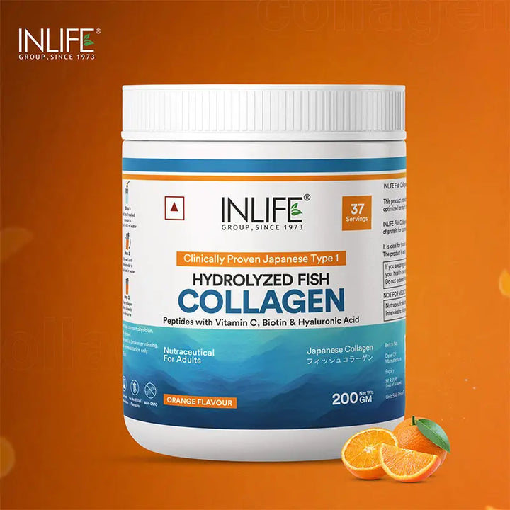 INLIFE Japanese Marine Collagen Supplements for Women & Men | Fish Collagen Powder for Skin & Hair | Clinically Proven Ingredient with Biotin, Hyaluronic Acid, Vitamin C & Glucosamine