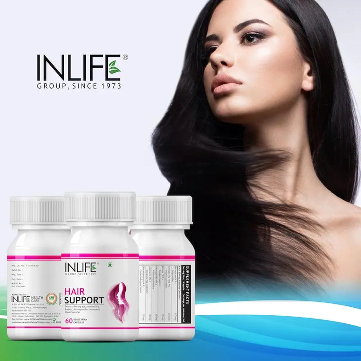 INLIFE Hair Support Supplement with Ayurvedic Herbs | Bhringraj, Amla, Brahmi, Ashwagandha