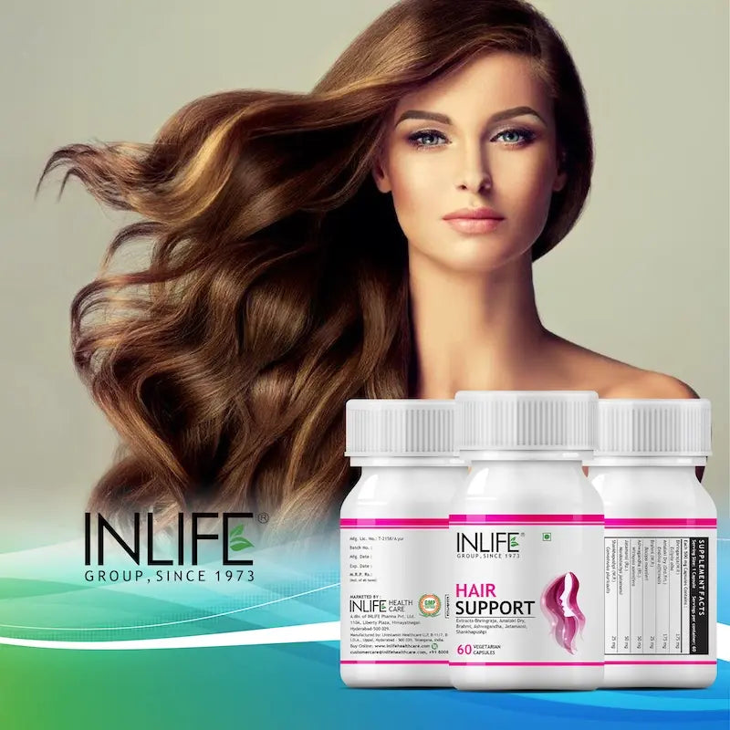 INLIFE Hair Support Supplement with Ayurvedic Herbs | Bhringraj, Amla, Brahmi, Ashwagandha