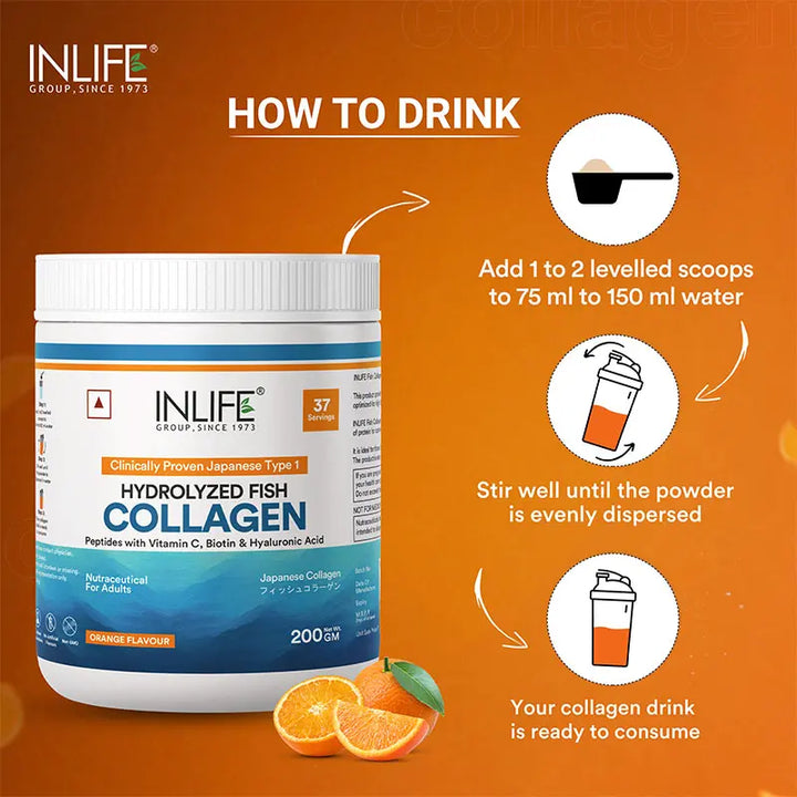 INLIFE Japanese Marine Collagen Supplements for Women & Men | Fish Collagen Powder for Skin & Hair | Clinically Proven Ingredient with Biotin, Hyaluronic Acid, Vitamin C & Glucosamine