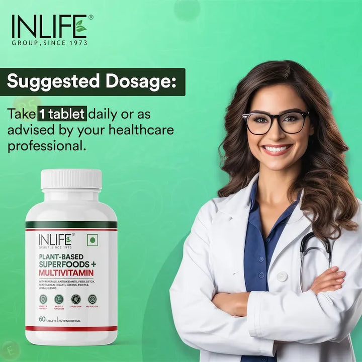 INLIFE Plant Based Multivitamins for Men & Women: Superfood+