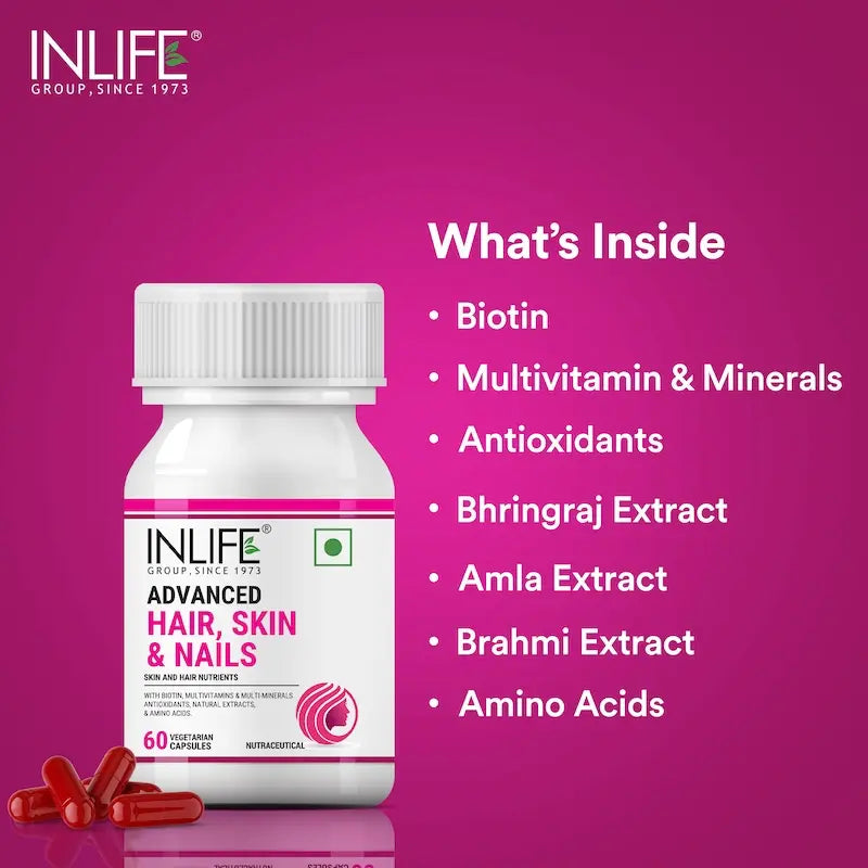 INLIFE Advanced Hair Skin & Nails Supplement with Biotin, Multivitamin Minerals Amino Acids