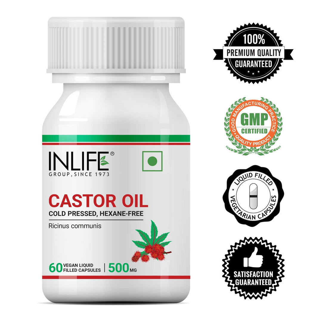 INLIFE Castor Oil Supplement for Hair and Skin, Natural Laxative, 500mg - INLIFE Healthcare (International)