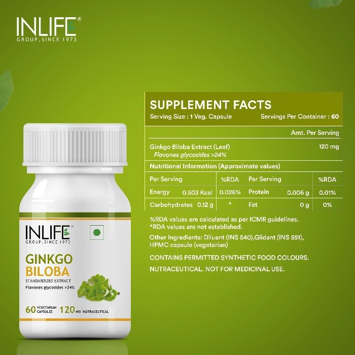 INLIFE Ginkgo Biloba Extract Glycosides > 24%, 120mg - INLIFE Healthcare (International)