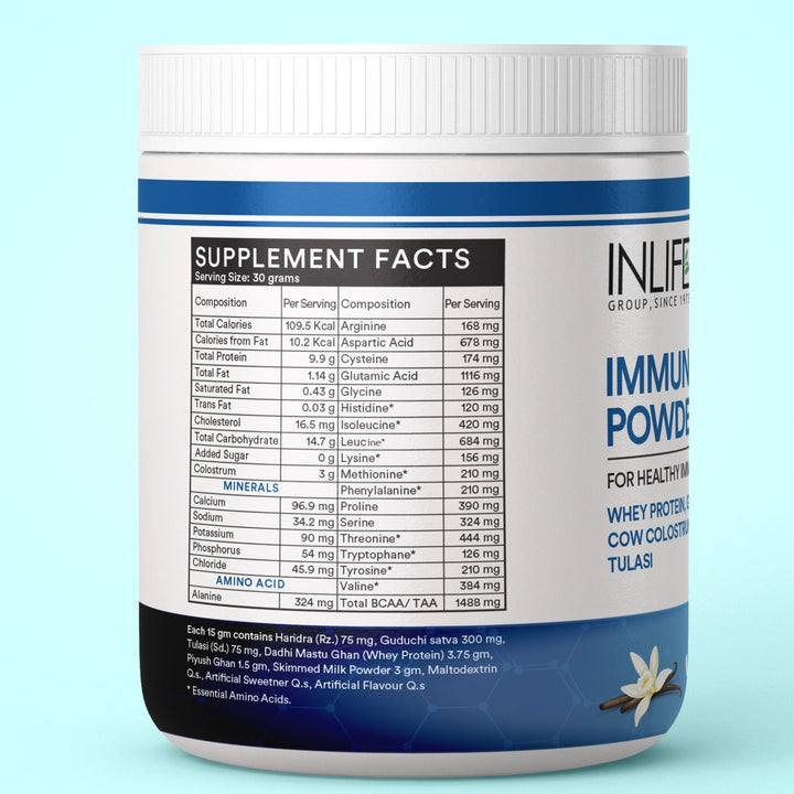 INLIFE Immunity Booster Protein Powder, Whey Protein with Ayurvedic Herbs - 300 g (Vanilla) - INLIFE Healthcare (International)