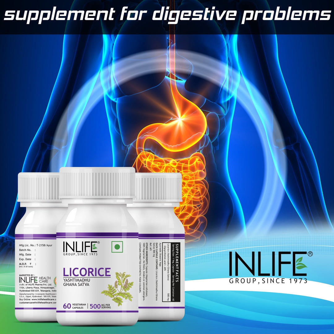 INLIFE Licorice Root Extract with 20% Glycyrrhizinic Acid Supplement, 500 mg - INLIFE Healthcare (International)