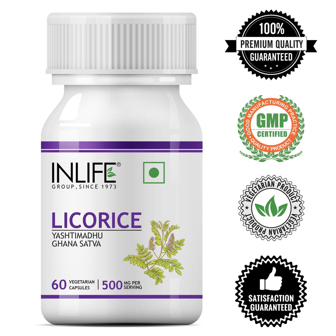 INLIFE Licorice Root Extract with 20% Glycyrrhizinic Acid Supplement, 500 mg - INLIFE Healthcare (International)