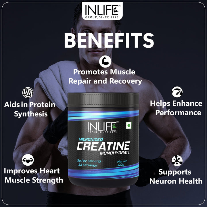 INLIFE Micronized Creatine Monohydrate Powder Supplement - 100 grams (Unflavoured) - INLIFE Healthcare (International)