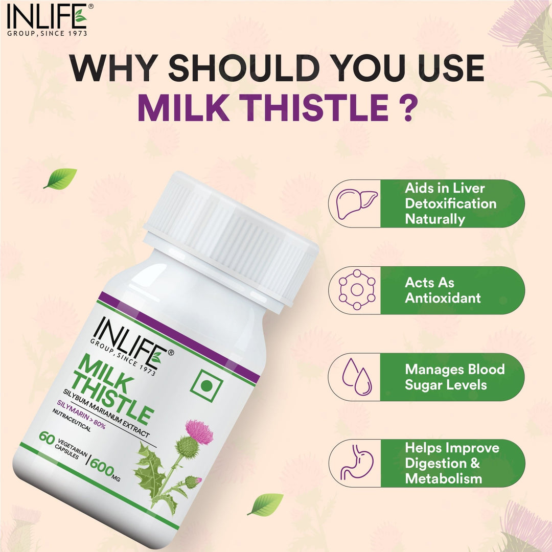 INLIFE Milk Thistle (80% Silymarin) 600mg, 60 Vegetarian Capsules - INLIFE Healthcare (International)