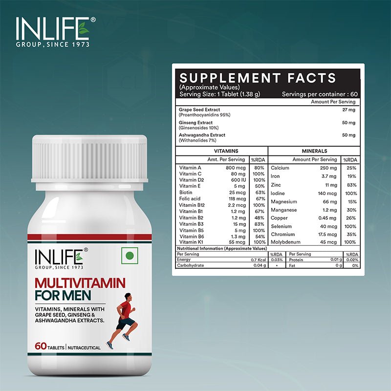 Inlife Multivitamin and Mineral for Men - 60 Tablets | Vegetarian Supplement - Inlife Pharma Private Limited